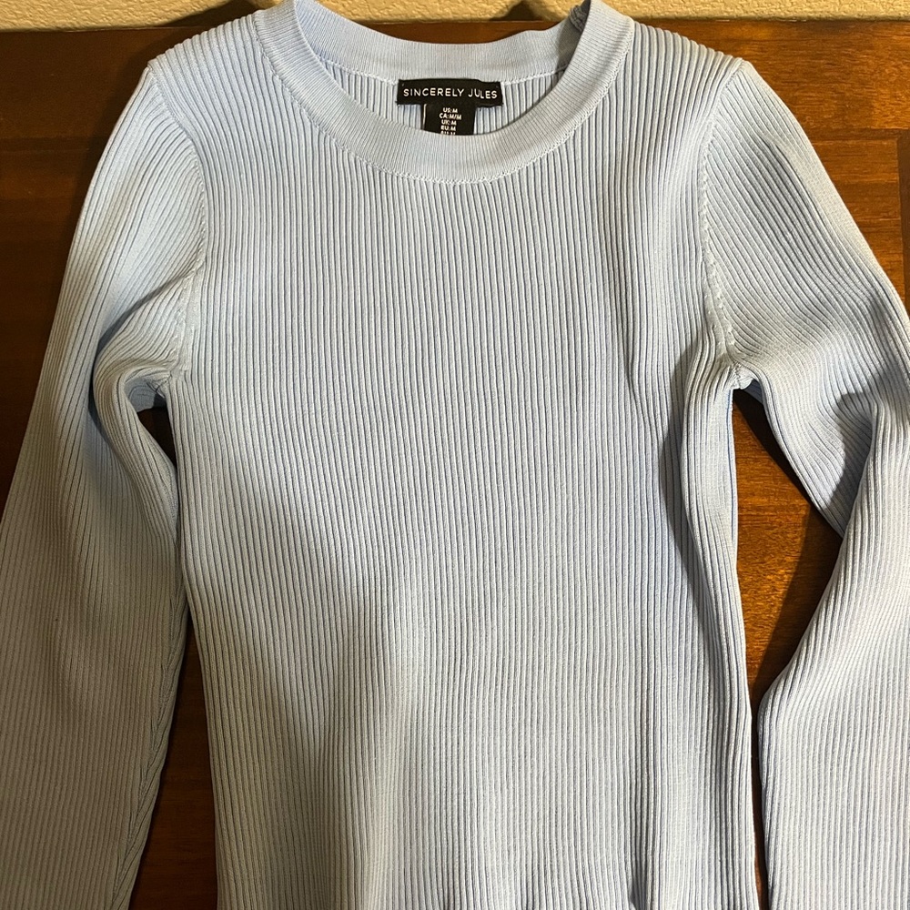 Women's Ribbed Long Sleeve Top - blue